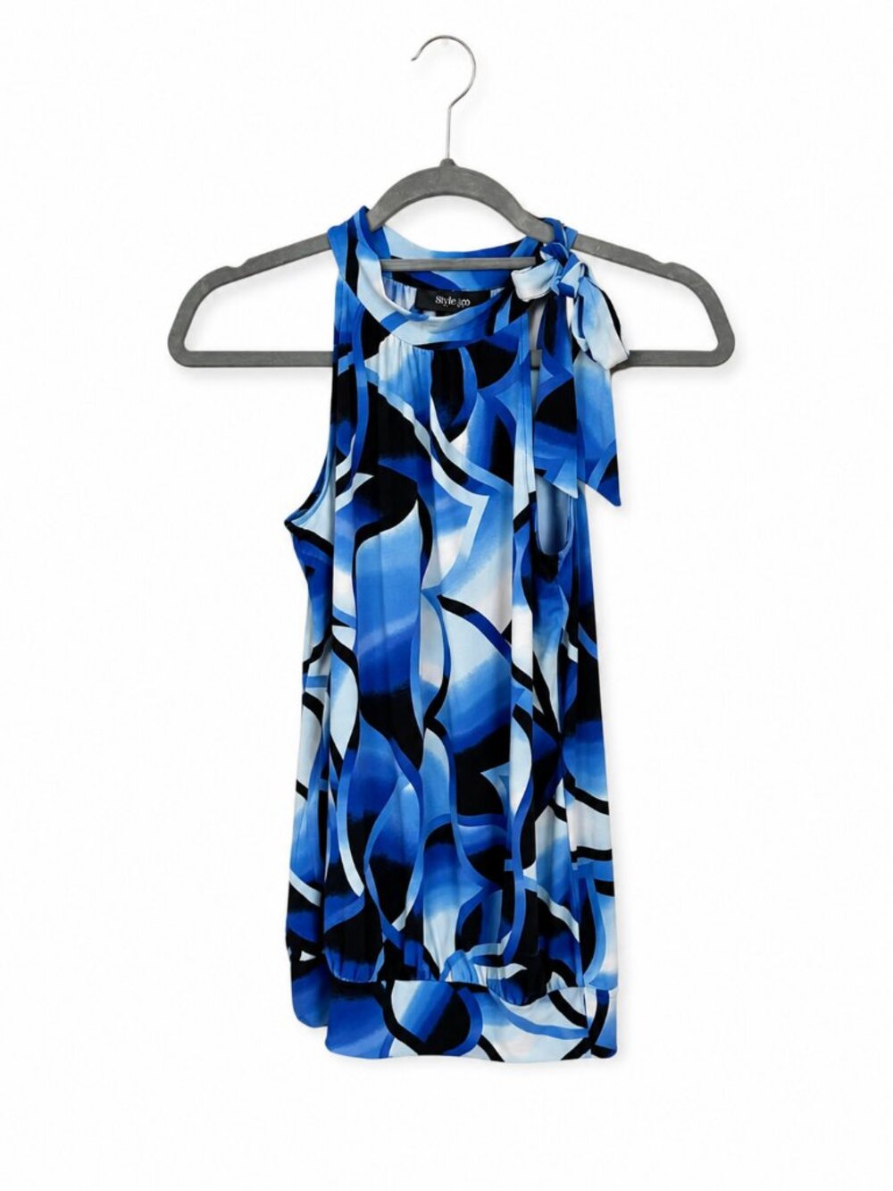 Style & Co Petite S Blue Abstract Tie Neck Halter Top